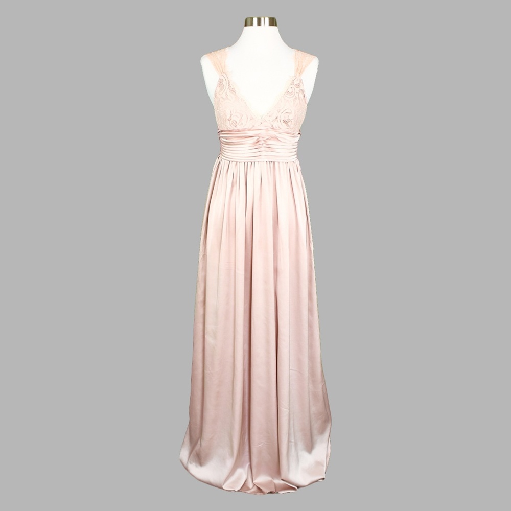 Blush Pink Satin Lace Maxi Dress - Picture 5 of 7